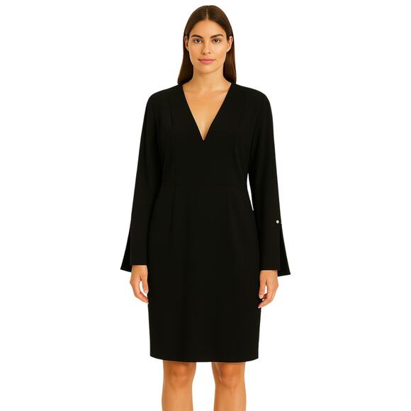 Tommy Hilfiger V-Neck Sheath Dress in Black – EUC Size 16 - Picture 1 of 4